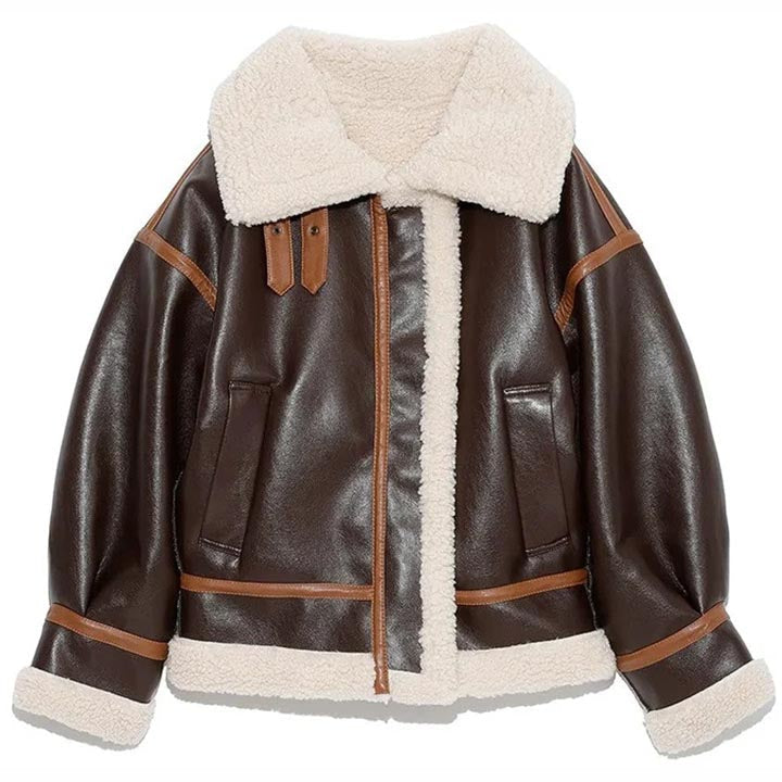 Damen B3 RAF Aviator Sherpa-gefütterte Schaffell-Lammfell-Lederjacke