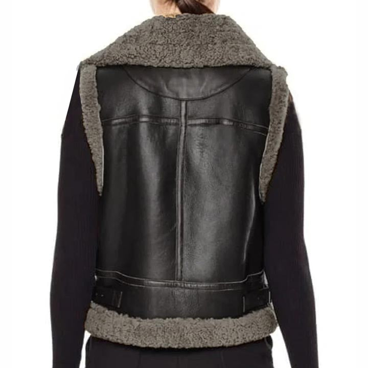 Gilet en peau de mouton retournée B3 Aviator en cuir noir pour femme