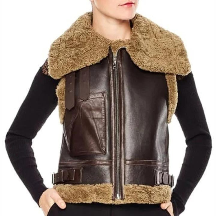 Gilet aviateur en peau de mouton retournée marron B3 RAF pour femme