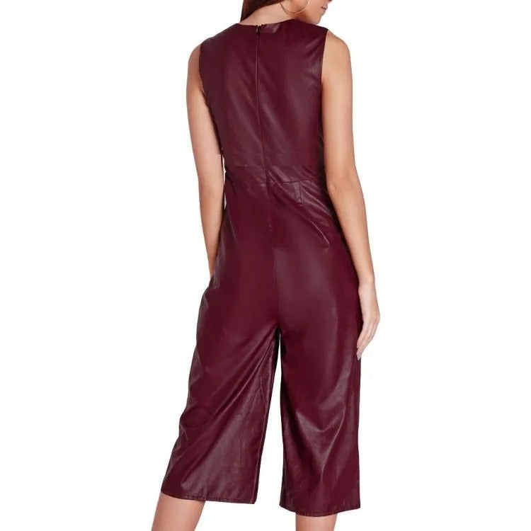 Combinaison Catsuit en cuir d'agneau bordeaux pour femme