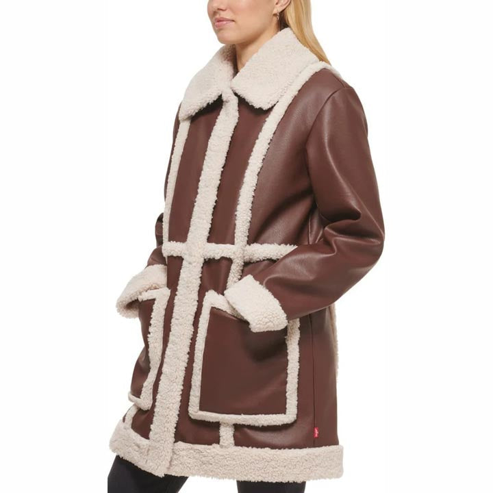 Women RAF Aviator Flight Shearling Leather Jacket Coat