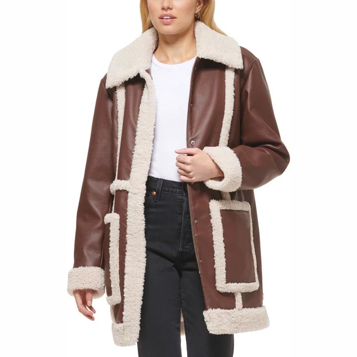 Women RAF Aviator Flight Shearling Leather Jacket Coat