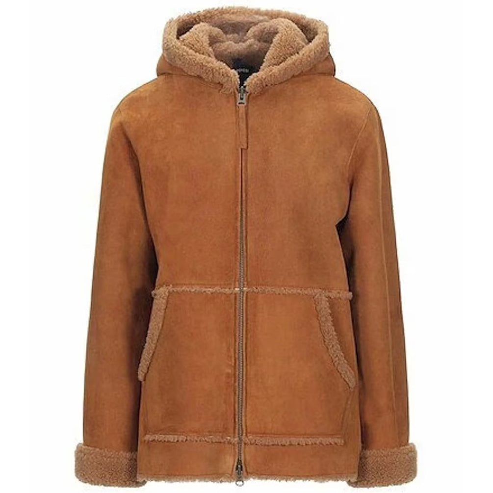 Veste de pilote de bombardier RAF B3 en cuir suédé et peau de mouton pour femme avec col à capuche