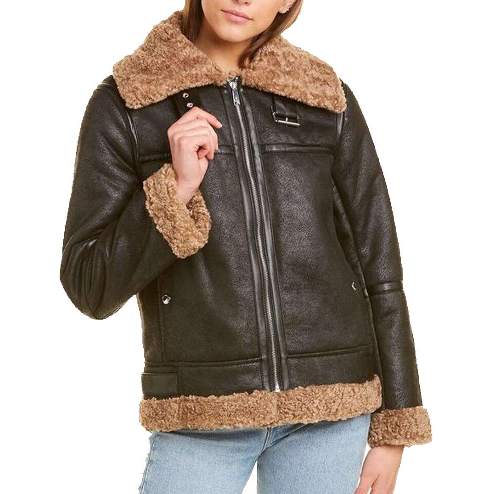 Women Aviator B3 Bomber Black Leather Jacket