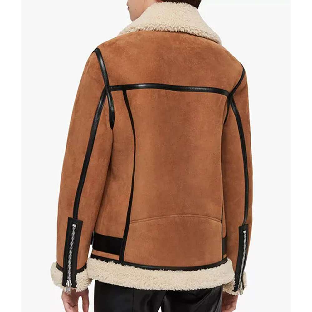 Veste de moto en peau de mouton et daim marron pour femme