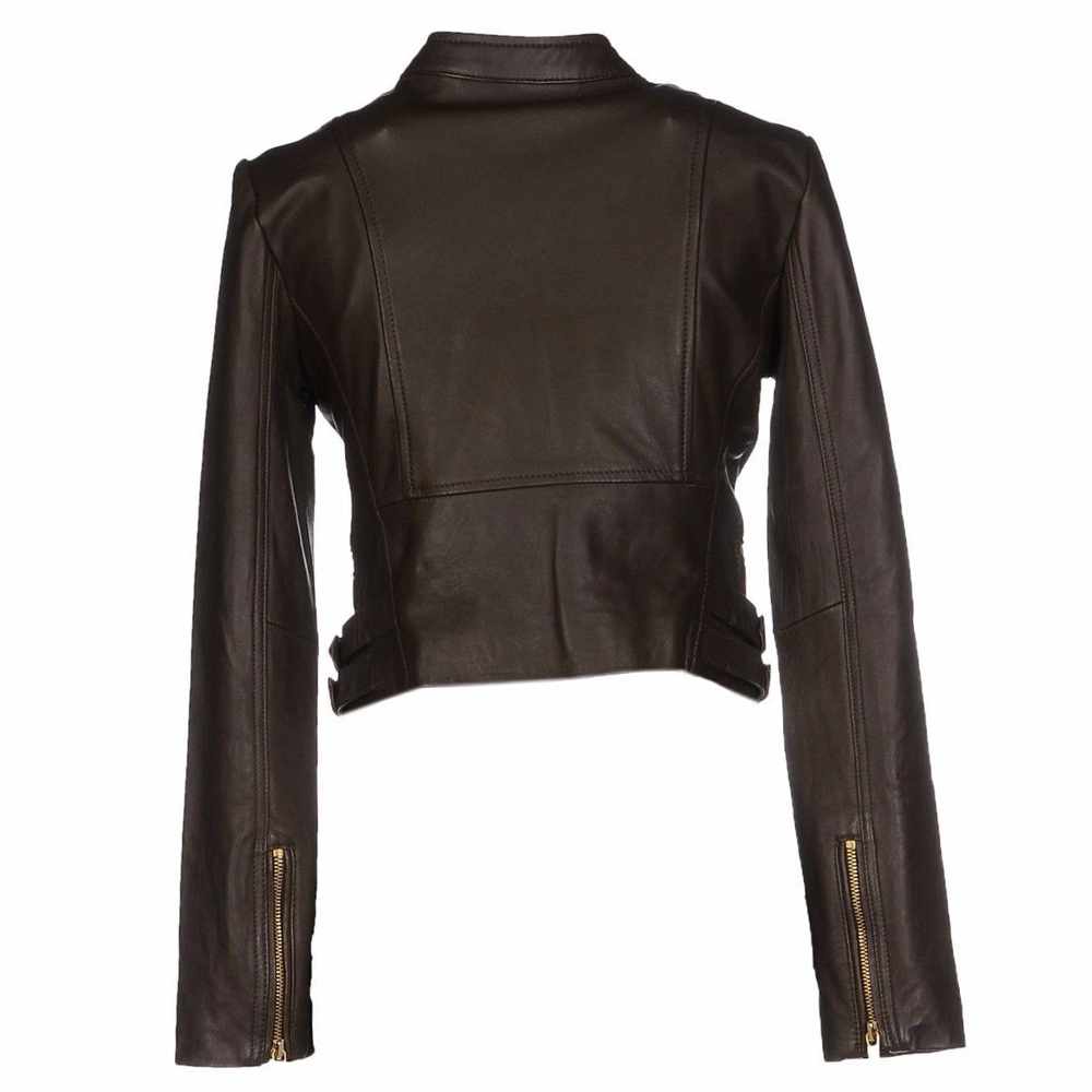 Veste mode en cuir véritable noir coupe slim pour femme