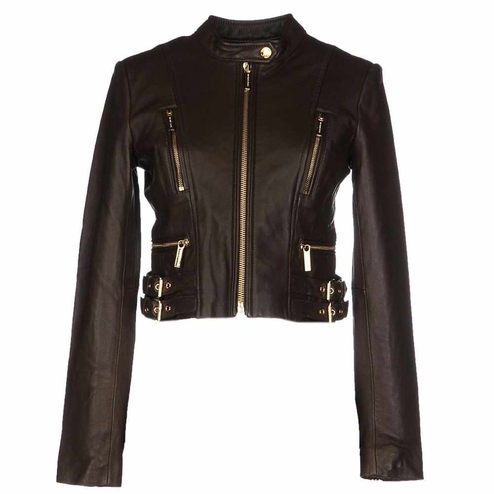 Veste mode en cuir véritable noir coupe slim pour femme