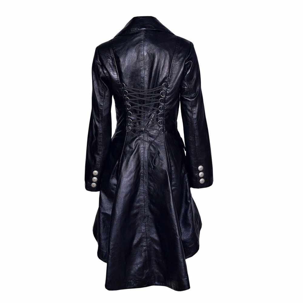 Manteau en cuir noir à double boutonnage victorien pour femme 