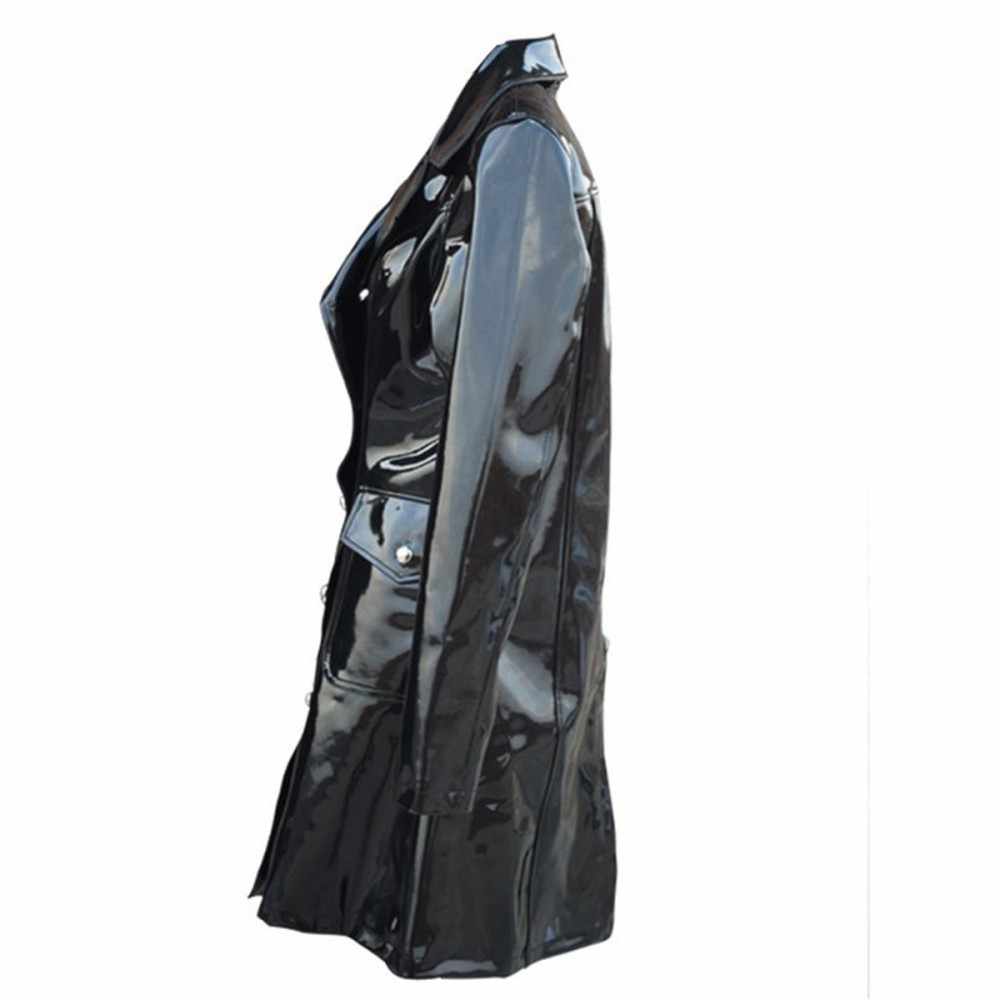 Manteau de mode militaire à double boutonnage en vinyle PVC pour femme