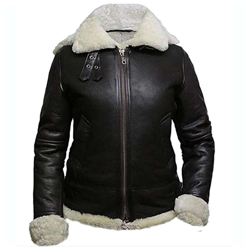 Veste en cuir noir aviateur WW2 pour femme