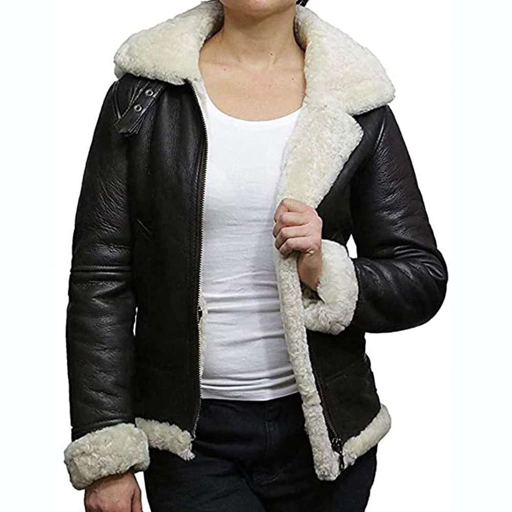 Veste en cuir noir aviateur WW2 pour femme