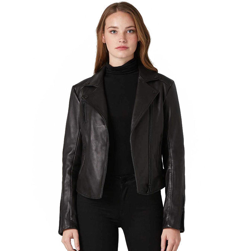 Veste motard en cuir noir pour femme