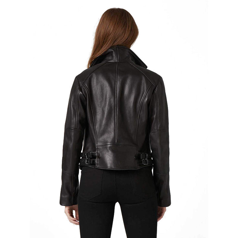 Veste motard en cuir noir pour femme