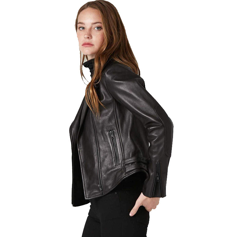 Veste motard en cuir noir pour femme