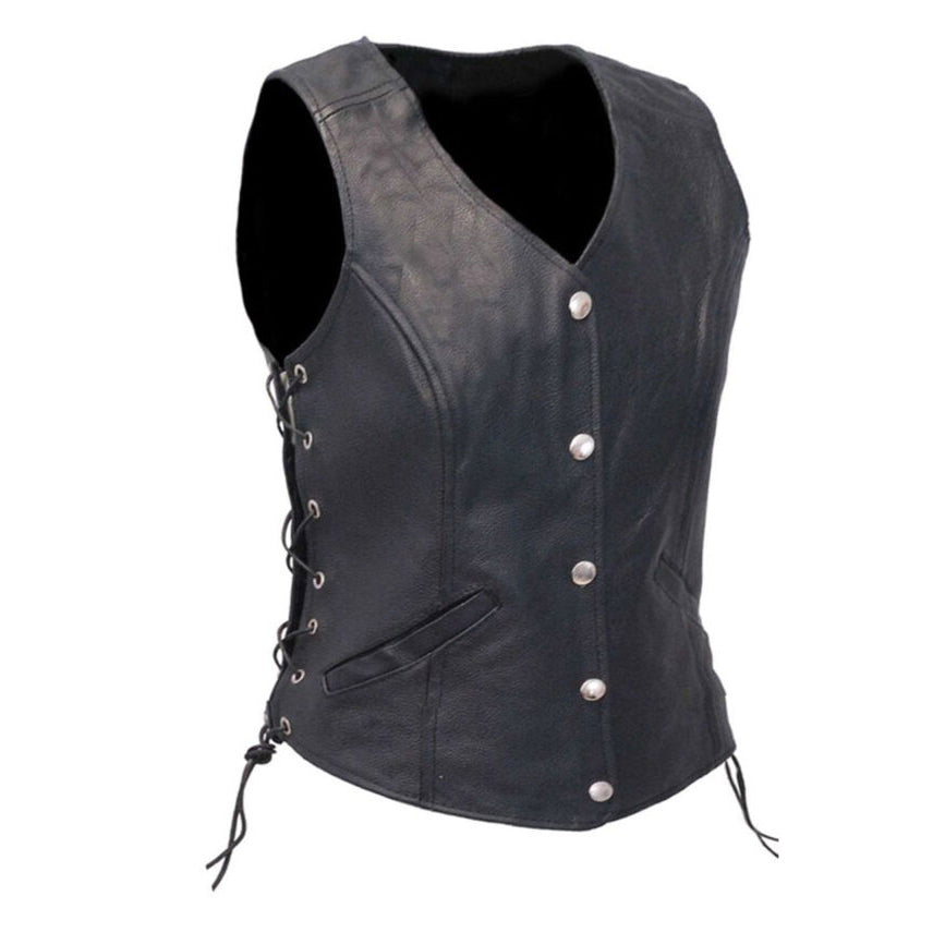 Gilet motard en cuir noir pour femme