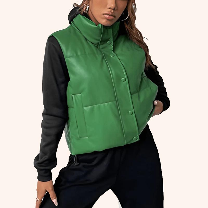 Gilet en cuir matelassé pour femme en vert