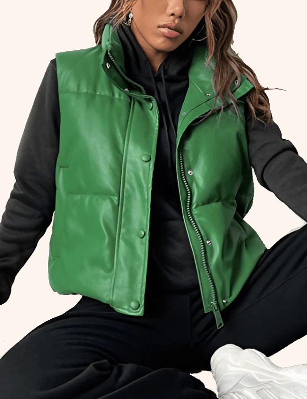 Gilet en cuir matelassé pour femme en vert