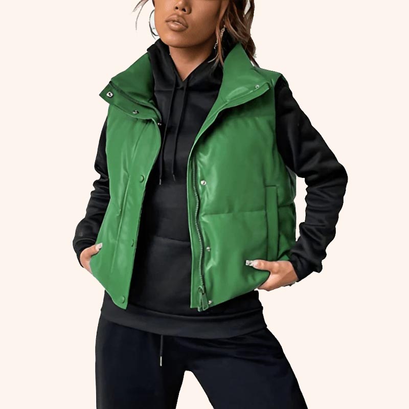 Gilet en cuir matelassé pour femme en vert