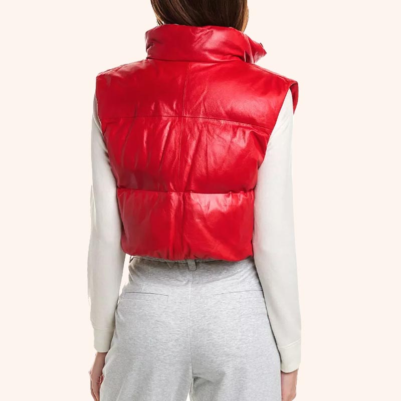 Gilet court en cuir d'agneau rouge pour femme