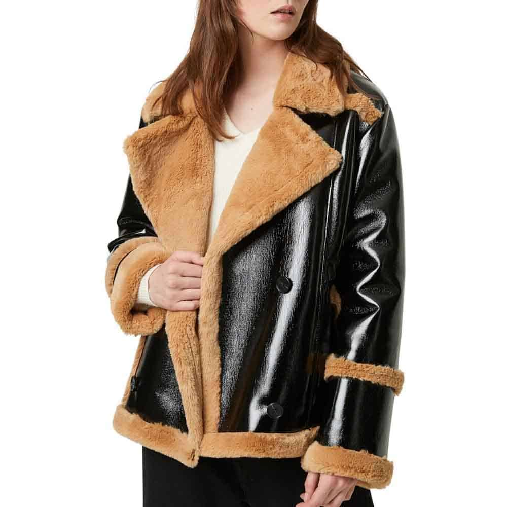 Veste en cuir véritable et fourrure pour femme