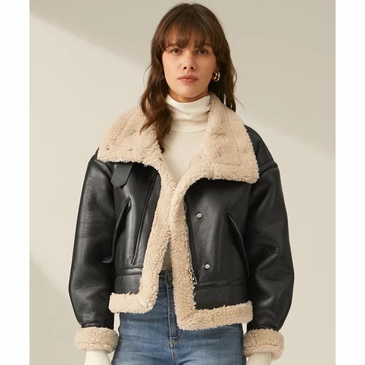 Veste en cuir et peau de mouton pour femme B3 RAF Aviator Bomber