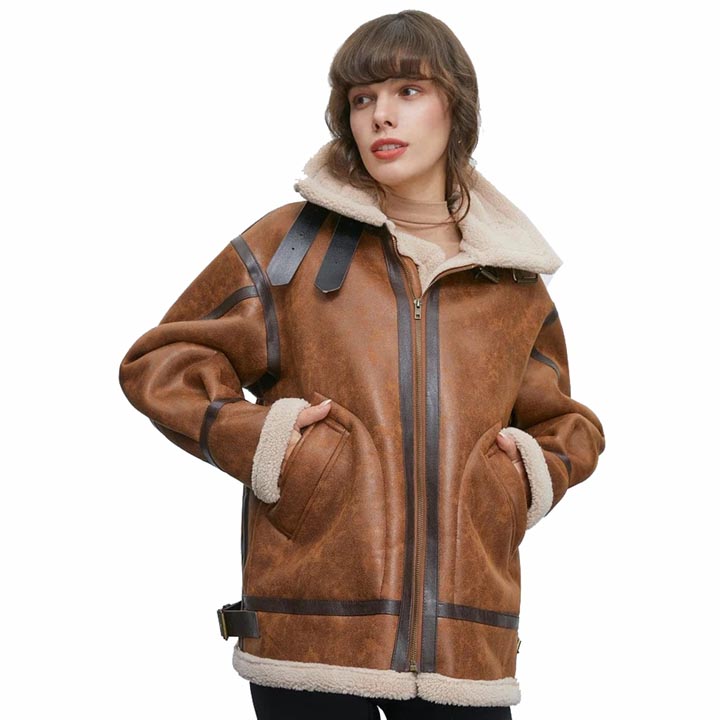 Women's B3 RAF Aviator Sheepskin Sherpa Fur Leather Jacket