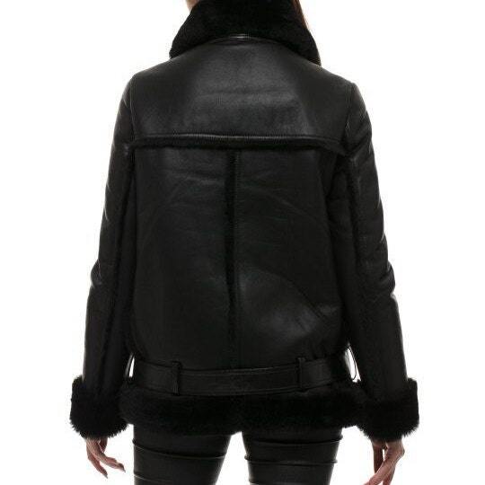 Blouson aviateur en peau de mouton B3 noir pour femme