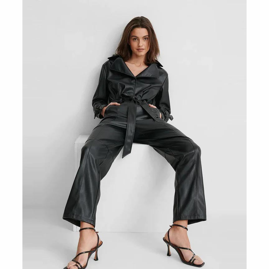 Combinaison en cuir d'agneau véritable noir pour femme