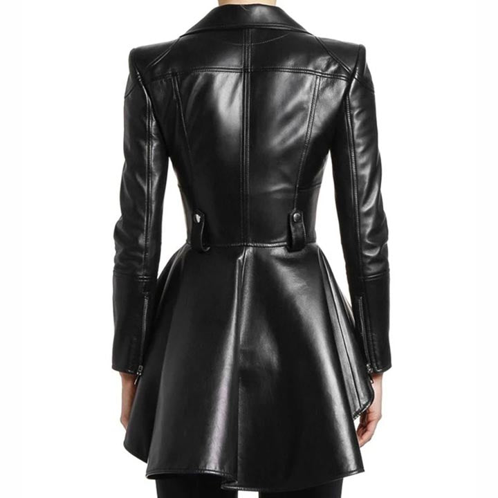 Manteau en cuir d'agneau noir pour femme