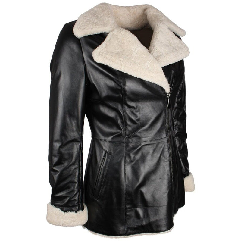 Manteau trench en cuir d'agneau noir pour femme