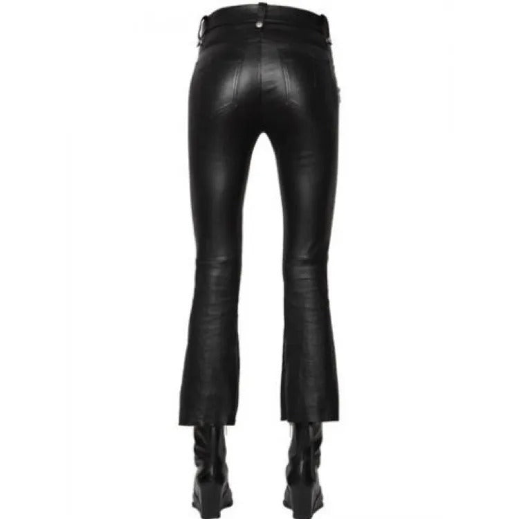 Pantalon en jean en cuir souple noir pour femme