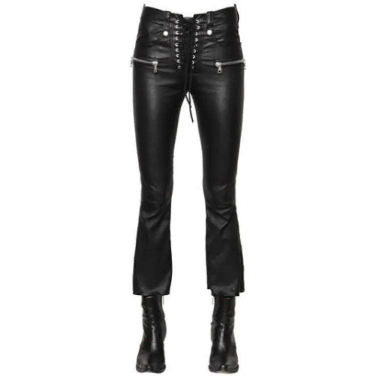 Pantalon en jean en cuir souple noir pour femme