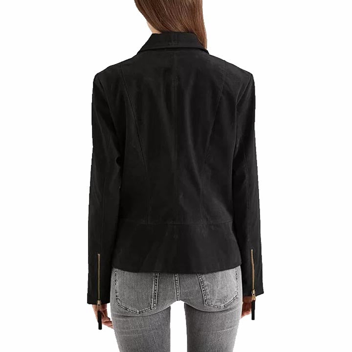 Veste en cuir suédé noir pour femme