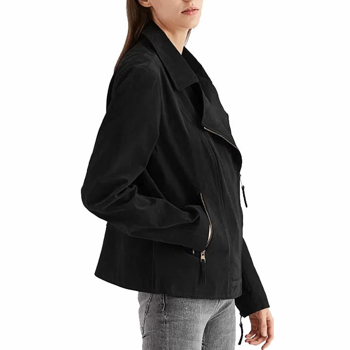 Veste en cuir suédé noir pour femme