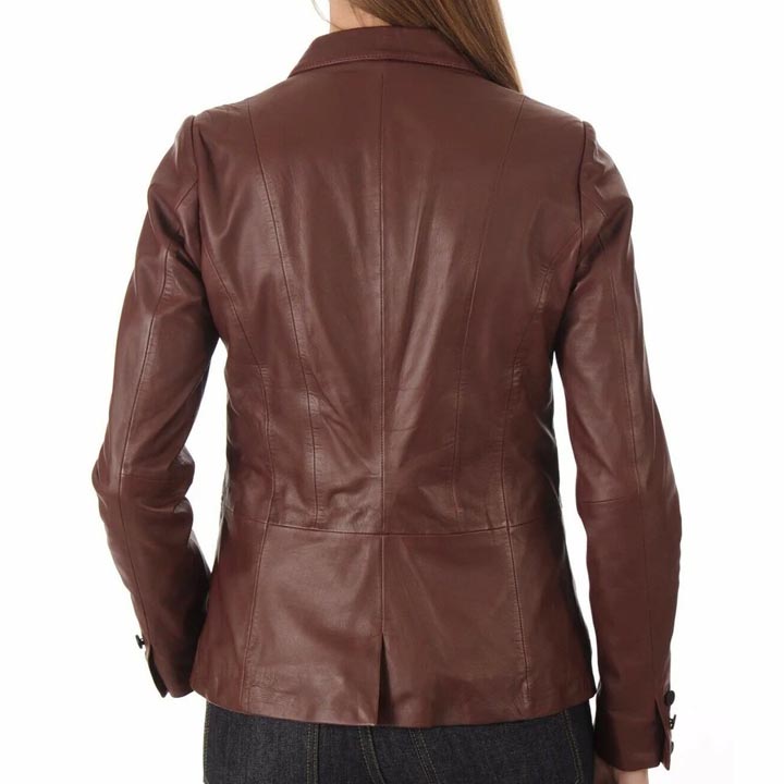 Blazer en cuir d'agneau marron pour femme