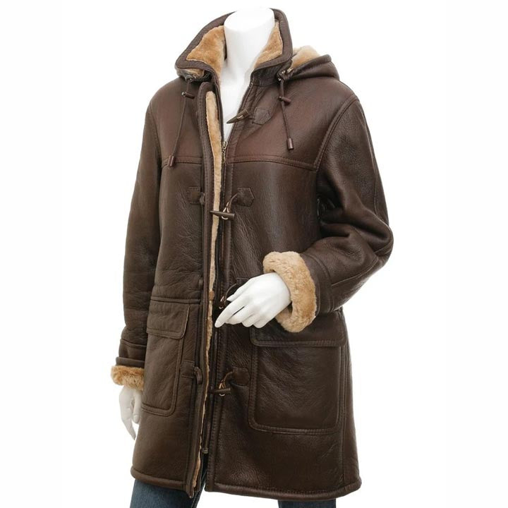 Manteau en peau de mouton marron pour femme