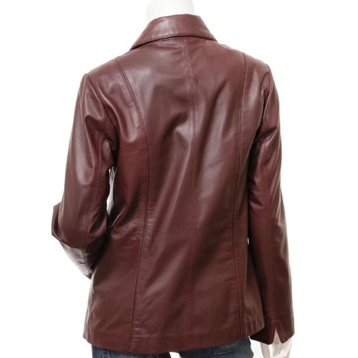 Manteau en cuir de mouton bordeaux pour femme