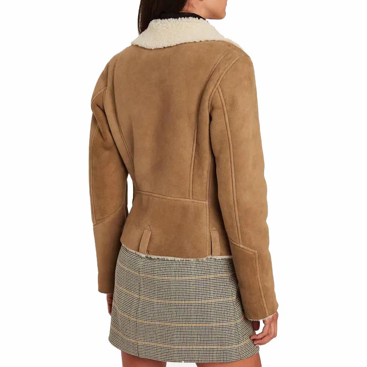 Veste courte en cuir et peau de mouton pour femme