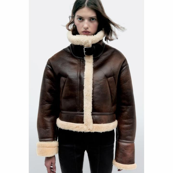 Women's Dark Brown B3 Bomber Shearling Fur Coat Aviator jacket