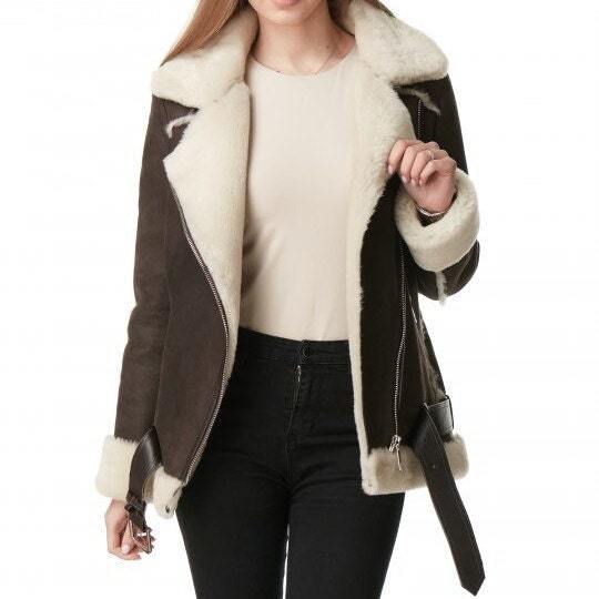 Women's Dark Brown B3 RAF Shearling Aviator Jacket