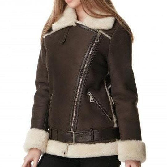 Women's Dark Brown B3 RAF Shearling Aviator Jacket