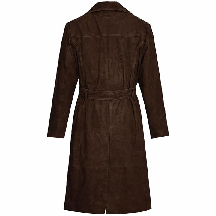 Women's Dark Brown RAF Aviator Suede Leather Trench Coat