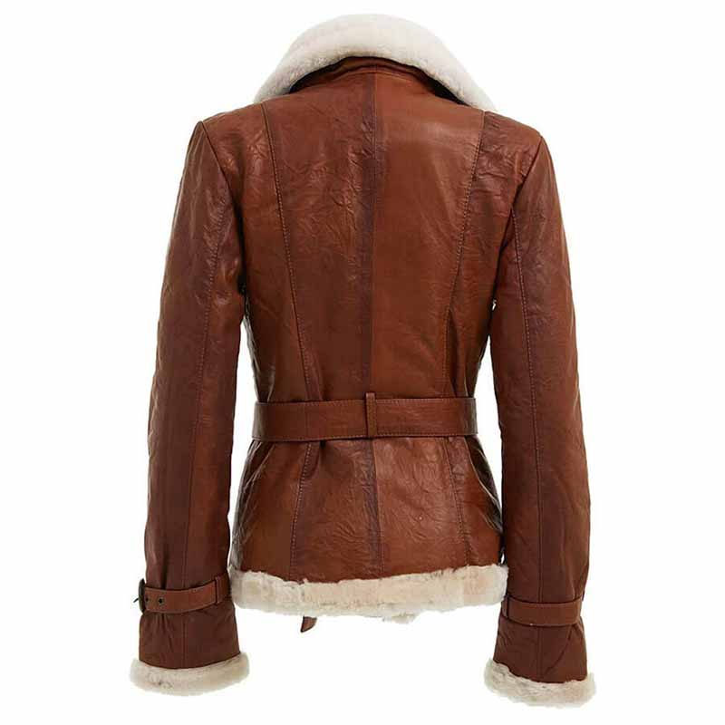 Veste en peau de mouton à double boutonnage pour femme