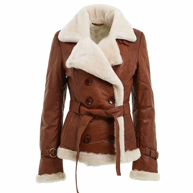 Veste en peau de mouton à double boutonnage pour femme