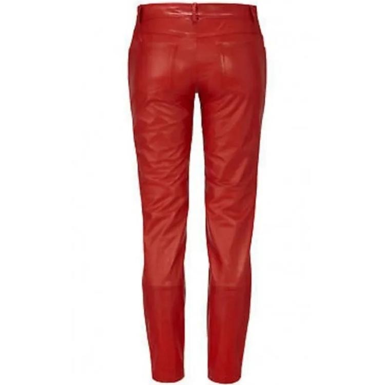 Pantalon en cuir d'agneau véritable rouge pour femme