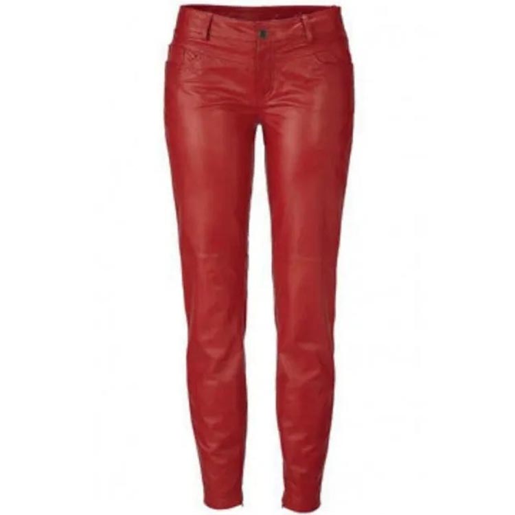 Pantalon en cuir d'agneau véritable rouge pour femme