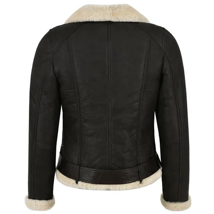 Veste de moto en cuir véritable et peau de mouton pour femme