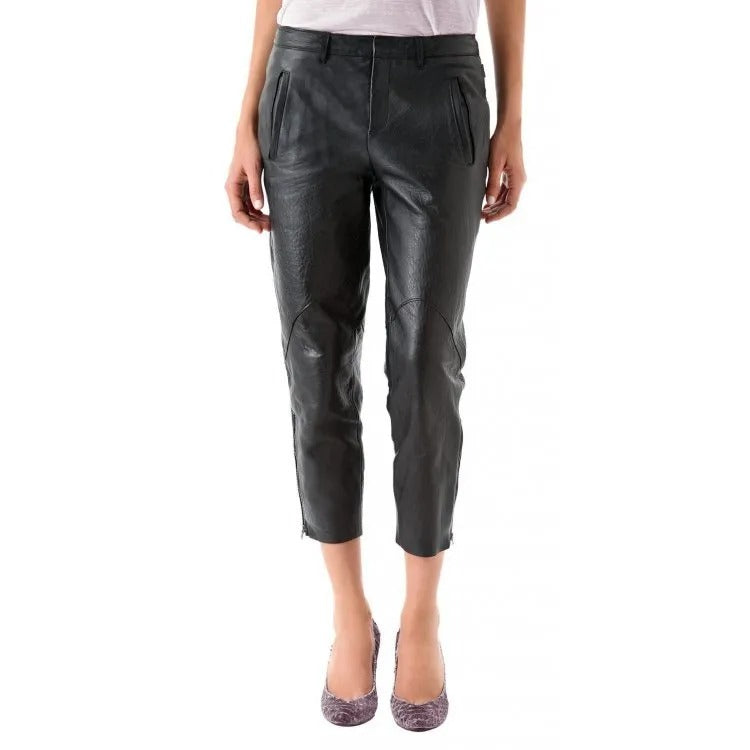 Pantalon Capri en cuir noir taille haute pour femme