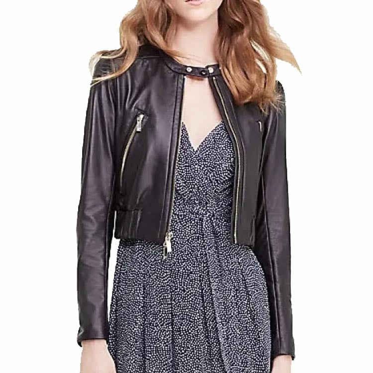 Veste bomber courte en cuir noir de luxe pour femme