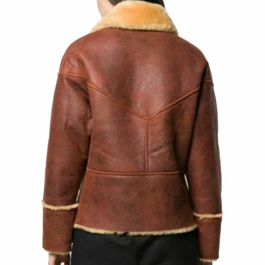 Veste motard en peau de mouton marron pour femme